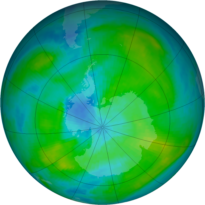 Antarctic ozone map for 12 March 1980